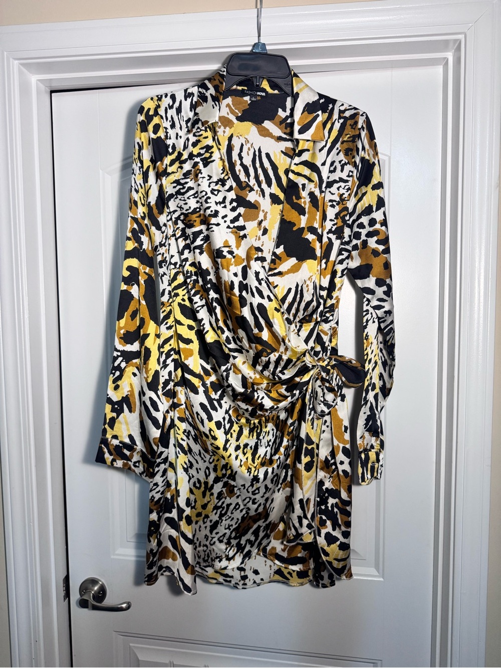 Animal Print Wrap Dress in Yellow and Black